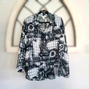 80's Vintage Expose Chiffon Sheer Button Up Blouse Sz XL